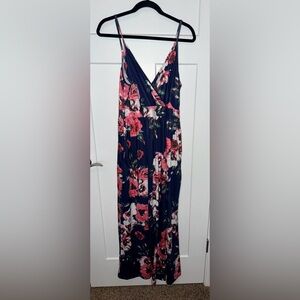 Navy Floral Spaghetti Strap Flowy Maxi Dress